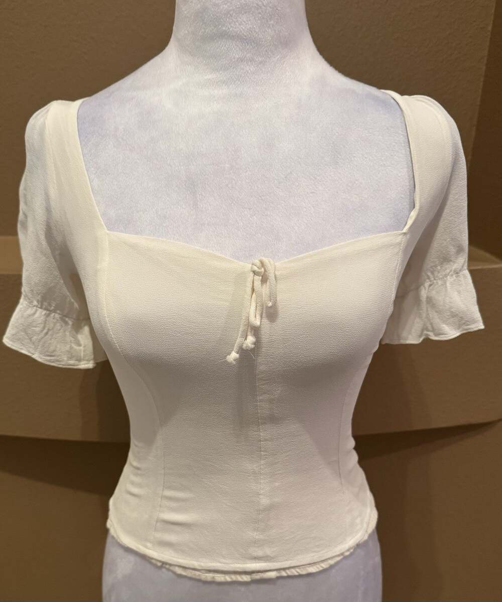 Reformation DELEVAN BOHEMIAN Ivory Puff Sleeve Blouse SIZE 2